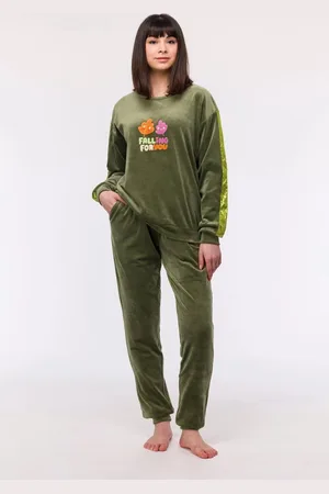 Woody Meisjes-Dames Pyjama kakigroen - maat 152/12J