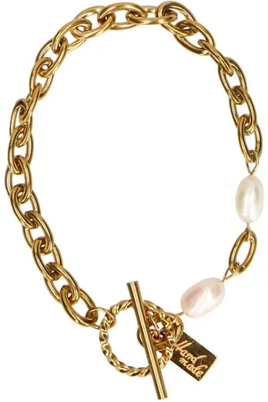 Manfield Dames - Gouden schakelarmband met parel details