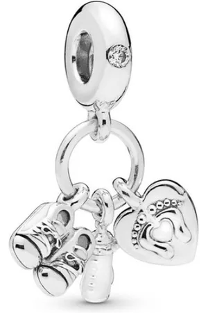 Fler ® | Bedel | Past op populaire bedel armbanden (standaard-3mm) | armbandbedel | Baby fles, schoentjes, hart met voetjes | Shoes, babybottle and heart | Hangbedel Charm | 925 sterling | Zirkonia | Verjaardagsgeschenk, cadeau | Valentijn kado