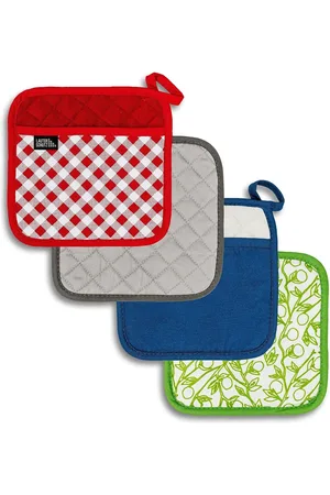 Merkloos 1 paar pannenlappen gemaakt van gerecycled katoen - Met gripzakje voor de hand en fleece voering In verschillende kleuren (Grün)