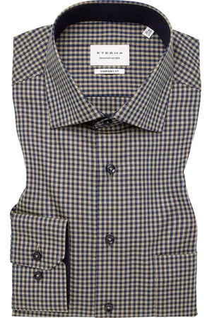 ETERNA Comfort fit overhemd - twill - beige geruit (contrast) - Strijkvrij - Boordmaat: 42