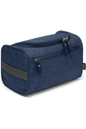 Merkloos Stijlvolle heren toilettas om op te hangen - toilettas man met metalen haken - wastas voor mannen. Cool, casual, lichtgewicht, donkerblauw, 24 x 14 x 14 cm (5 Liter), toilettas
