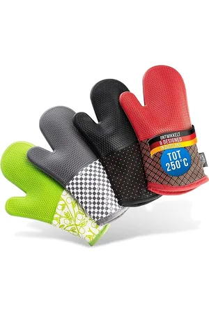 Merkloos Ovenwanten per paar - met volledige siliconencoating voor de beste grip en hittebestendigheid (contactwarmte: 250°C) in verschillende kleuren (Grijs, Massief silicone)