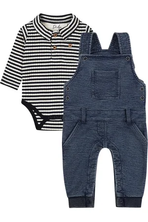 Dirkje Bio Basic - Kledingset - 2delig - Tuinbroek - Blue jeans - Baby body ls organic cotton
