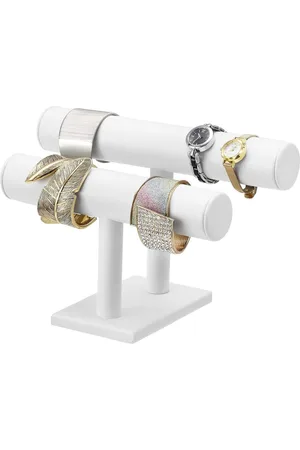 Merkloos Sieradenstandaard met 2 rollen Armbandstandaard - Horlogestandaard Kettingen - Imitatieleer Cadeau wit JDS103