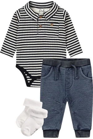Dirkje Bio Basic - Kledingset - 3delig - Tuinbroek - Blue jeans - Baby body ls organic cotton - 1 paar sokjes