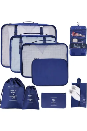 Merkloos Koffer-organizerset, 9-delig, pakkubussen voor koffer, vakantie en reizen, kofferorganizer, reis-kledingtassen voor kleding, schoenen, ondergoed, cosmetica, donkerblauw