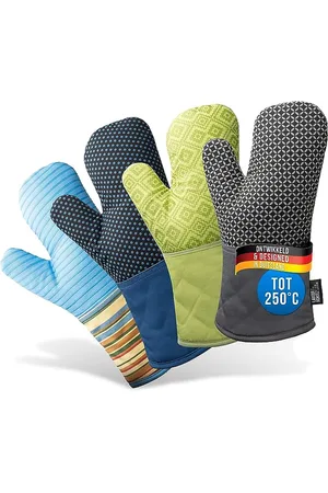 Merkloos Ovenwanten per paar - met siliconen coating voor optimale grip en hittebestendigheid (contactwarmte: 250°C) in diverse kleuren (Grijs)