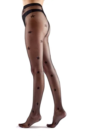 Pretty Polly Panty - Star Pattern Panty - Panty met sterren - zilvere en zwarte sterren - 15 denier - one size