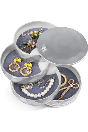 Merkloos Sieradendoosje voor dames, sieradenopslag, sieradenkistje, 4 niveaus, draaibaar, sieradendoos voor ringen, oorbellen, halsketting, verjaardagscadeau voor meisjes (10 cm rond, )