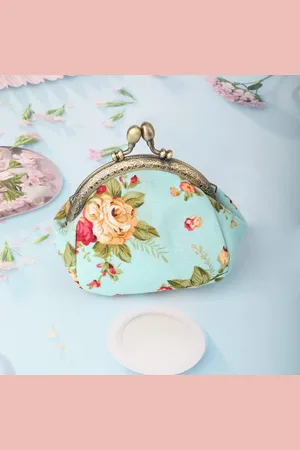 Merkloos Portemonnee Dames Printed Coin Purse Vintage Pouch Buckle Clutch Bag Portefeuilles Kiss-lock Change Purse Floral Clasp Closure Wallets