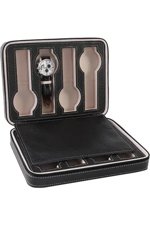 Merkloos 8 Grids Horloge Display Opslag Draagbare Horloge Box Case Rits Travel Collector Opslag Organizer - zwart - Luxe Horloge Opbergdoos
