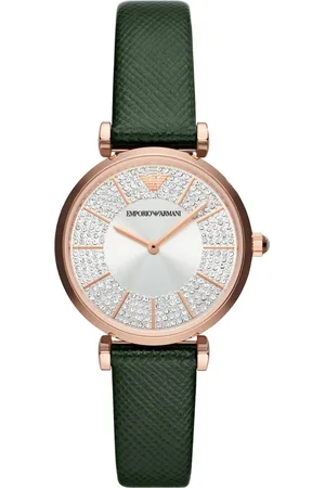Emporio Armani Gianni T-Bar AR11517 Horloge - Leer - Groen - Ø 32 mm