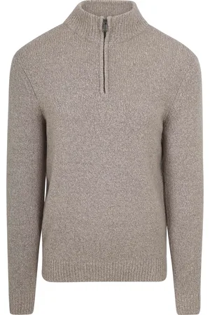 Suitable Half Zip Pullover Boiled Wool Taupe