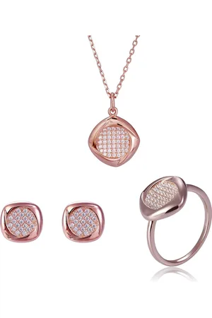 ORPHELIA SET-7442/54 - Juwelenset Square: Ketting + Oorbellen + Ring - 925 Zilver Rosé - Zirkonia - 42 cm / Ringmaat 54