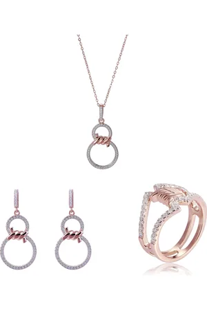 ORPHELIA SET-7422/50 - Juwelenset: Ketting + Oorbellen + Ring - 925 Zilver Rosé - Zirkonia - 42 cm / Ringmaat 50