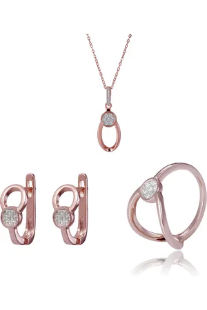 ORPHELIA SET-7439/56 - Juwelenset: Ketting + Oorbellen + Ring - 925 Zilver Rosé - Zirkonia - 42 cm / Ringmaat 56