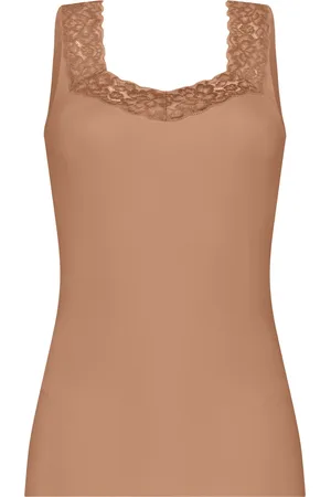 Ten Cate Secrets Lace women singlet met kant (1-pack) - dames singlet - hazelnoot