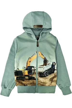 Merkloos Kinder vest met graafmachine vrachtauto Kleur maat 122/128 sweatvest hoodie Heel mooi