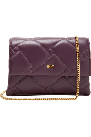 DKNY Leren Avondtas Schoudertas Willow Clutch Crossbody Donkerpaars