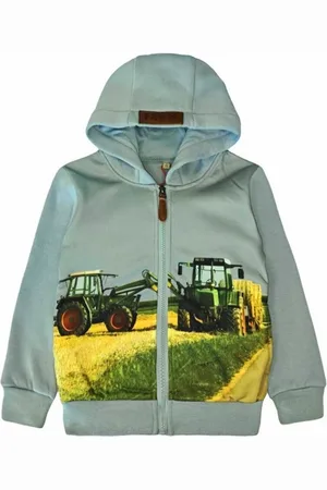 Merkloos Kinder vest met tractor trekker sweatvest kleur turquoise Hoodie maat 122/128 Heel mooi