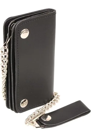 Merkloos Heren 6 inch lederen lange biker portemonnee met anti-diefstal ketting zwart klassiek - Milwaukee Leather MLW7802 één maat