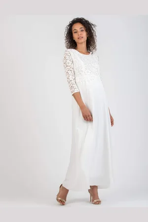 Attesa ELEONORA MAXI - Zwangerschaps- en voedingsjurk van kant en chiffon lijfje met gekruiste halslijn XS