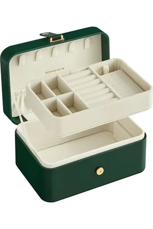 Merkloos JBC166C01 Travel Jewellery Box Small 2 Tier Jewellery Storage Portable Jewellery Travel Case for Larger Accessories 11 x 16 x 8 cm Gift Idea Forest Green