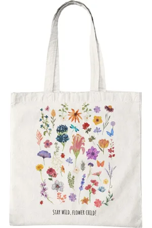 Merkloos Katoenen Tas met Print - Stay Wild Flower Child Design - Tote Bag
