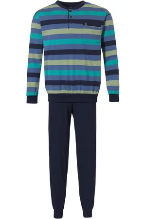 Robson Heren pyjama strepen turquoise