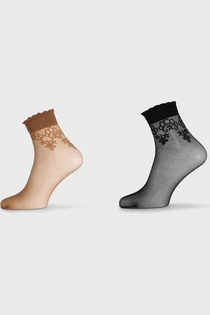 Gabriella 2 pack Pantysokjes Bea 20DEN met patroon, one size, en zwart - Polyamide - Elastaan - Pantysok - Vrouwen - Elastische band - Effen