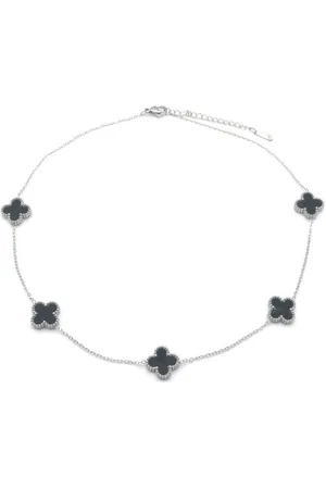 DIelay Ketting - verstelbaar - sieraad - accessoire - RVS - stainless steel - 39+5cm - - zwart - klavertje vier - geluk - cadeau - geschenk - feest – feestdagen
