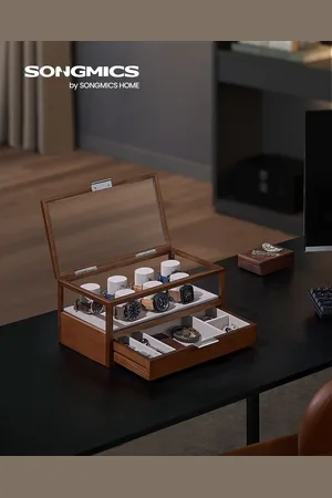Merkloos Coffee Brown Watch Box - Sieradenorganizer - Opbergdoos - Massief hout - Acryl - MDF - Grote capaciteit - Elegant ontwerp - Beschermt horloges - 18 cm x 35,2 cm x 16 cm