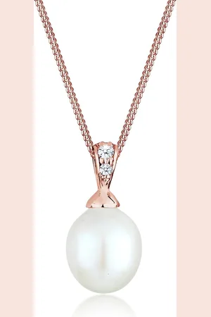 Elli Dames Halsketting Dames Klassieke Parel met Diamant (0.045 ct.) in 925 Sterling Zilver