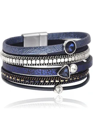 Deja Jewels Blauwe multilayer dames armband met kristallen en kettingen