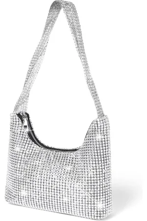 Merkloos Rhinestone Crossbody Bag - Silver Clutch with Rhinestones - Evening Handbag Purse - Cocktail Wedding Engagement Bag - Party Bridal Night Bag