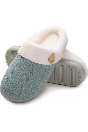 Merkloos Slippers - Pluche huispantoffels - Slippers voor heren en dames - Slaapkamerslippers van traagschuim - Warme antislip lichtgewicht pantoffels - Buiten Binnen - Antislip en stevige binnenzool - Antigeluid - Groen