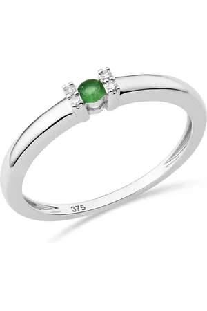 Miore Ring Dames Natuurlijke Groene Smaragd, Diamanten - 9 Karaat - Kleur