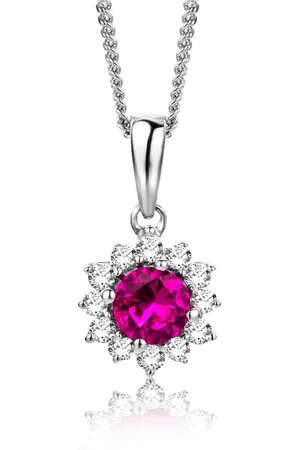 Miore Rode Robijn en Diamanten Bloem Ketting Dames - Conflictvrije Edelstenen - 9 Karaat - Kleur - Handgemaakte Hoogwaardige Sieraden