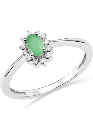 Miore Ring Dames met Natuurlijke Groene Smaragd en Diamanten - 9 Karaat - Kleur
