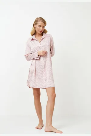 Aruelle Nachthemd dames-Aurelia-knoopsluiting-V-hals-lange mouw-maat XL