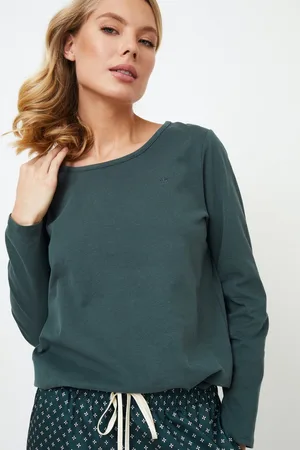Aruelle Groene damespyjamaset Griselle-T-shirt met lange mouwen-lange broek met zakken-maat XL