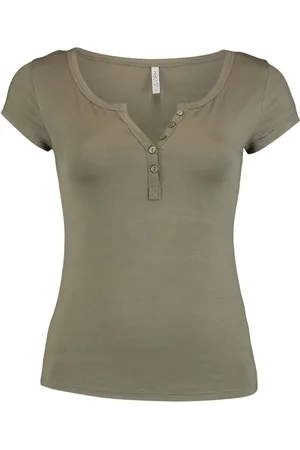 Hailys Henna T-shirt kaki S Viscose Dames - Basics, Casual wear, Street wear
