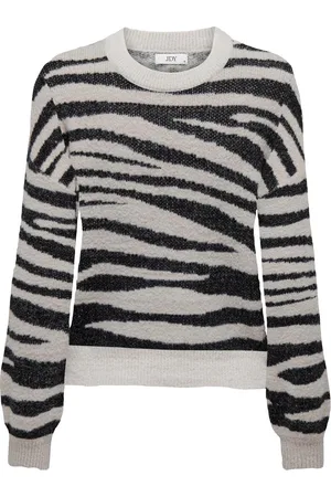 JDY LORRAINE ANIMAL L/S PULLOVER KNT NOOS Dames Trui - Cement Black Zebra Stripes
