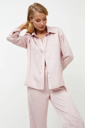 Aruelle Damespyjama set-pyjamashirt met lange mouw-knoopsluiting-lange broek-maat S