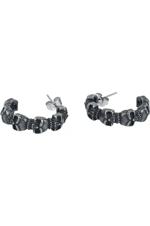 etNox Black Skulls Oorbellenset Roestvrij staal - Gothic, Rock wear, Schedels