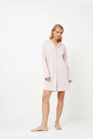 Aruelle Dames Nachthemd Lara V-hals-doorknoopsluiting-lange mouw-lichtroze-maat XL
