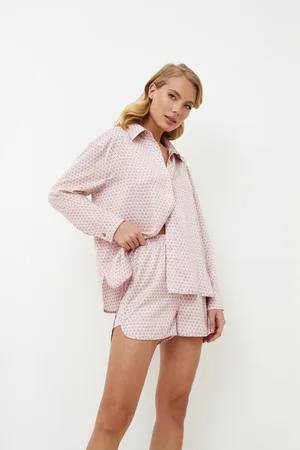 Aruelle Dames pyjama Aurelia-pyjamashirt met lange mouw-knoopsluiting-korte broek-maat XL