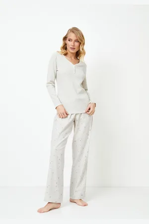 Aruelle Dames pyjamaset Doreen-T-shirt met lange mouwen-lange broek met sterrenmotief- -maat XL