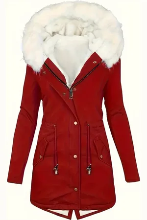 Merkloos Faux Fur Kraag Rits Padded Jas, Elegante Lange Mouw Trekkoord Taille Warme Buitenkleding Voor De Winter, Dameskleding
